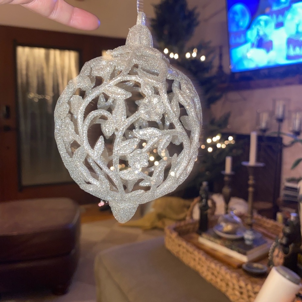 Silver Gold Holiday ornate glitter jewel ball Christmas ornament sparkle Glam - Picture 7 of 7